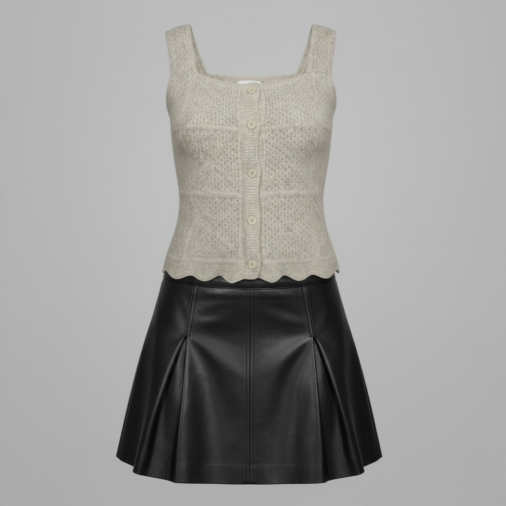 Women's Cream Fuzzy Knit Tank Top with Button Detail - Picture 3 of 6